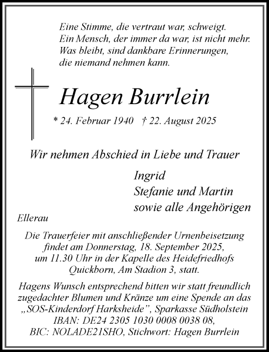 Traueranzeige von Hagen Burrlein von Umschau
