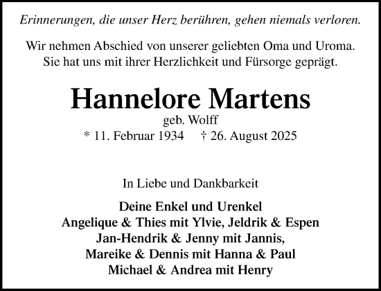 Traueranzeige von Hannelore Martens von MARKT Bad Oldesloe/Reinfeld, MARKT Ahrensburg/Bargteheide/Trittau und Stormarner Tageblatt