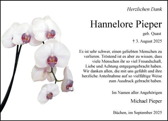 Traueranzeige von Hannelore Pieper von Wochenend Anzeiger