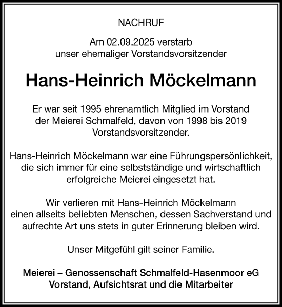 Traueranzeige von Hans-Heinrich Möckelmann von Umschau