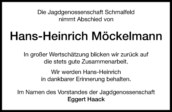 Traueranzeige von Hans-Heinrich Möckelmann von Umschau