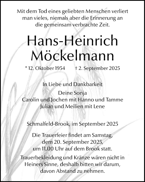 Traueranzeige von Hans-Heinrich Möckelmann von Umschau