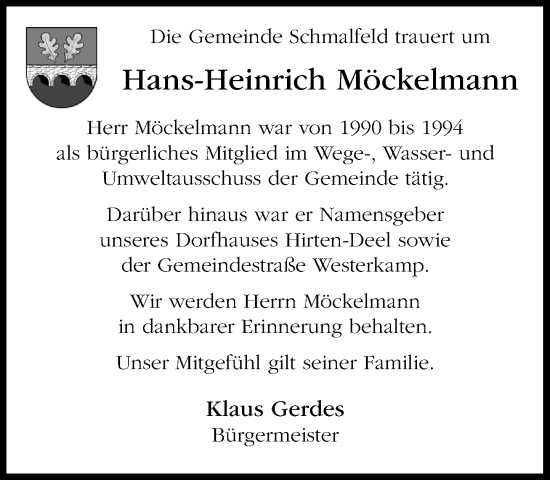 Traueranzeige von Hans-Heinrich Möckelmann von Umschau