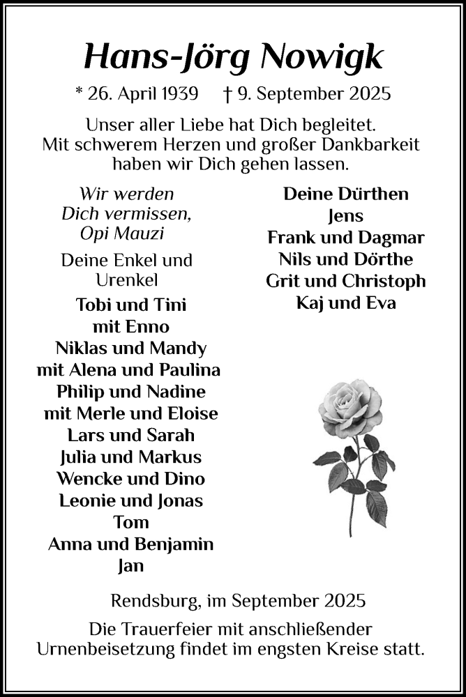  Traueranzeige für Hans-Jörg Nowigk vom 20.09.2025 aus Schleswig-Holsteinische Landeszeitung