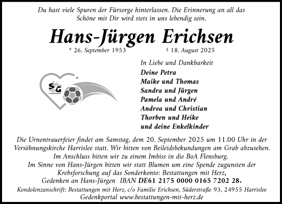 Traueranzeige von Hans-Jürgen Erichsen von Flensburger Tageblatt