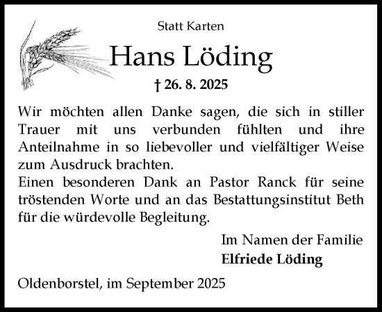Traueranzeige von Hans Löding von Norddeutsche Rundschau, Wilstersche Zeitung, Glückstädter Fortuna