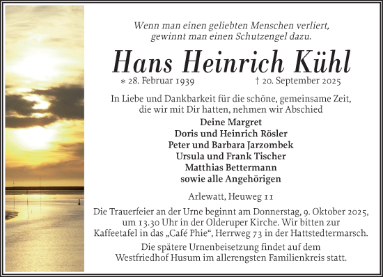 Traueranzeige von Hans Heinrich Kühl von Husumer Nachrichten, Nordfriesland Tageblatt