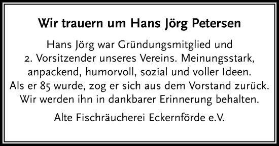 Traueranzeige von Hans Jörg Petersen von Hallo Eckernförde