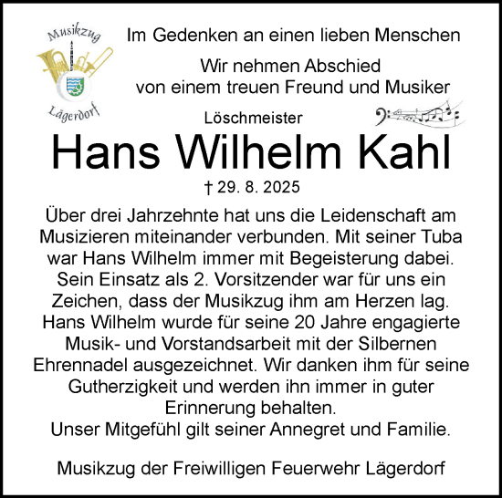 Traueranzeige von Hans Wilhelm Kahl von Norddeutsche Rundschau, Wilstersche Zeitung, Glückstädter Fortuna