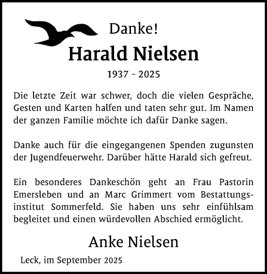 Traueranzeige von Harald Nielsen von Husumer Nachrichten, Nordfriesland Tageblatt