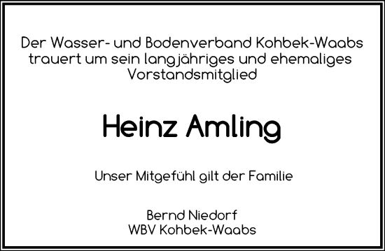 Traueranzeige von Heinz Amling von Eckernförder Zeitung, Hallo Eckernförde