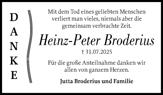 Traueranzeige von Heinz-Peter Broderius von Eckernförder Zeitung