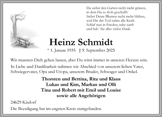 Traueranzeige von Heinz Schmidt von Umschau
