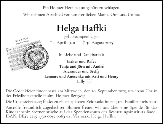 Traueranzeige von Helga Haftki von Wedel-Schulauer Tageblatt, tip Wedel-Schulauer Tageblatt, tip Rissener Rundschau