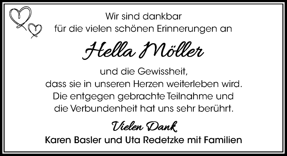  Traueranzeige für Hella Möller vom 13.09.2025 aus Umschau
