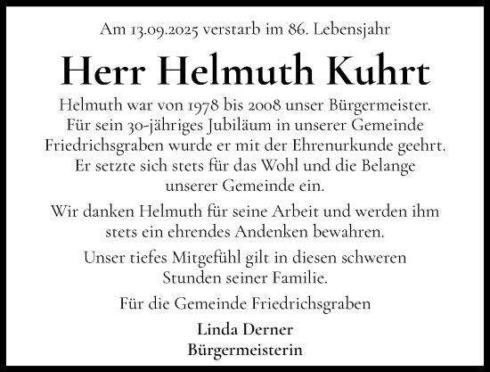 Traueranzeige von Helmuth Kuhrt von Schleswig-Holsteinische Landeszeitung