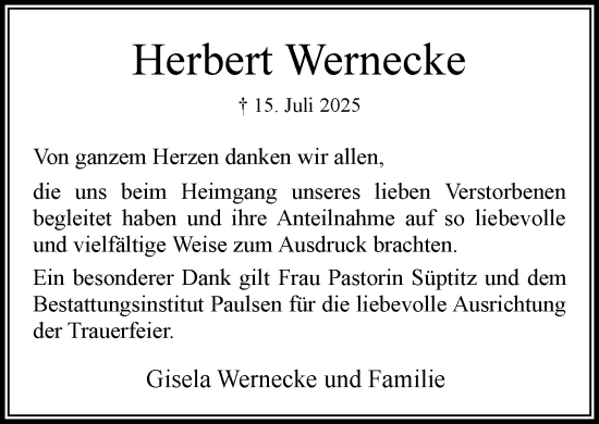 Traueranzeige von Herbert Wernecke von MARKT Bad Oldesloe/Reinfeld und Stormarner Tageblatt