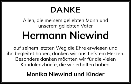 Traueranzeige von Hermann Niewind von Die WochenSchau Gesamtausgabe