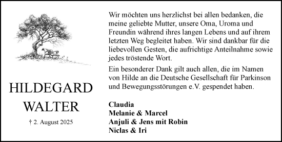 Traueranzeige von Hildegard Walter von Umschau