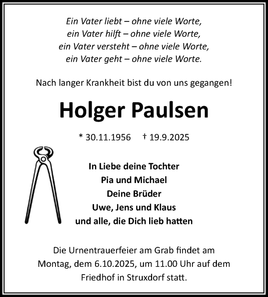 Traueranzeige von Holger Paulsen von Die WochenSchau Gesamtausgabe