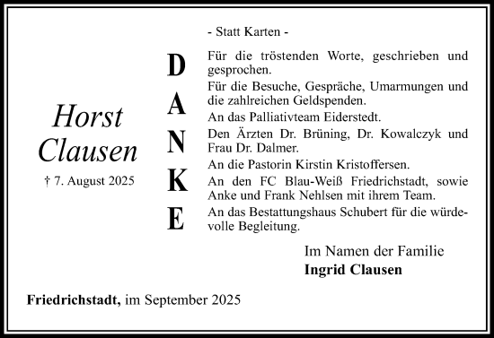 Traueranzeige von Ingrid Clausen von Husumer Nachrichten, Nordfriesland Tageblatt