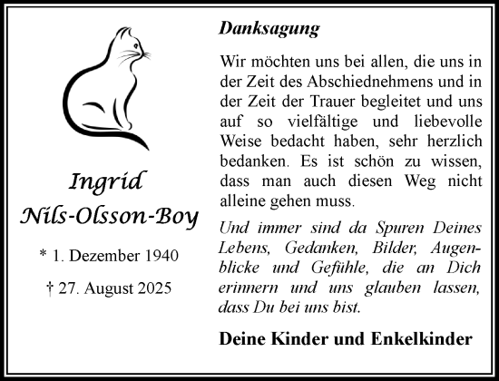 Traueranzeige von Ingrid Nils-Olsson-Boy von MARKT Bad Oldesloe/Reinfeld und Stormarner Tageblatt