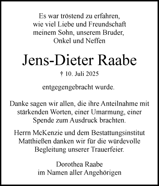 Traueranzeige von Jens-Dieter Raabe von Region Pinneberg und tip Pinneberg