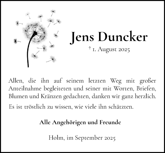 Traueranzeige von Jens Duncker von Wedel-Schulauer Tageblatt, tip Wedel-Schulauer Tageblatt, tip Rissener Rundschau