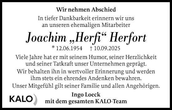 Traueranzeige von Joachim Herfort von Flensburger Tageblatt