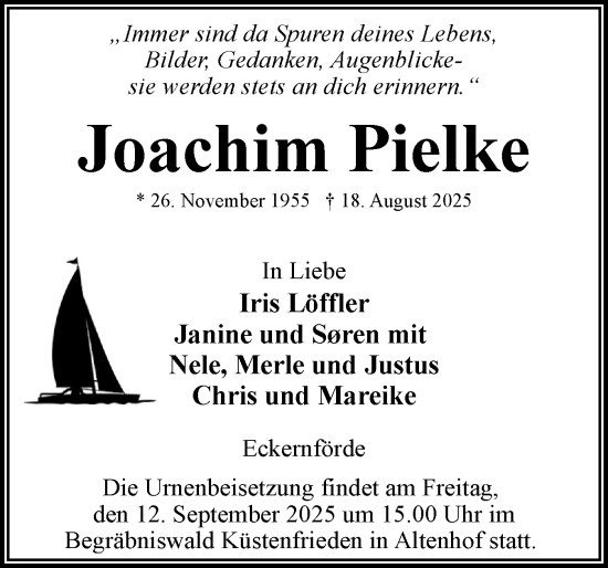 Traueranzeige von Joachim Pielke von Eckernförder Zeitung, Hallo Eckernförde