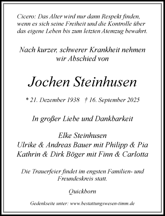 Traueranzeige von Jochen Steinhusen von Umschau