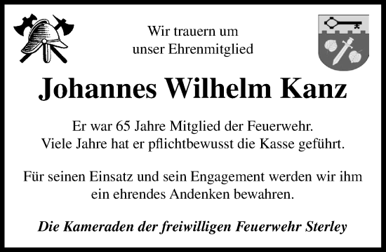 Traueranzeige von Johannes Wilhelm Kanz von MARKT Ratzeburg/Mölln