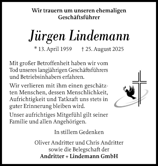 Traueranzeige von Jürgen Lindemann von Norddeutsche Rundschau, Wilstersche Zeitung, Glückstädter Fortuna