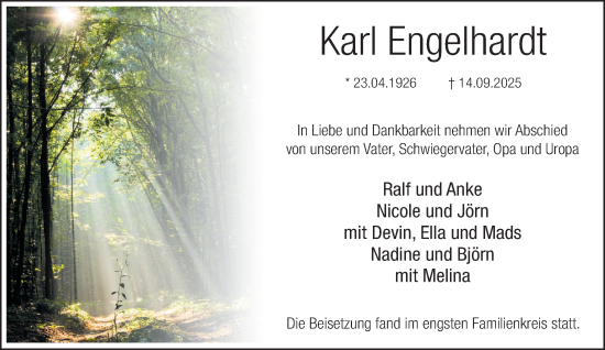 Traueranzeige von Karl Engelhardt von Heimatspiegel