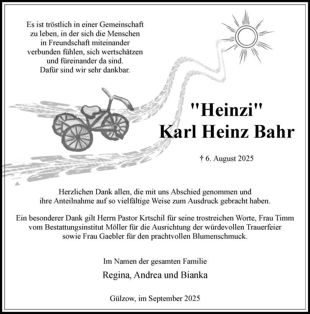  Traueranzeige für Karl Heinz Bahr vom 20.09.2025 aus Wochenend Anzeiger