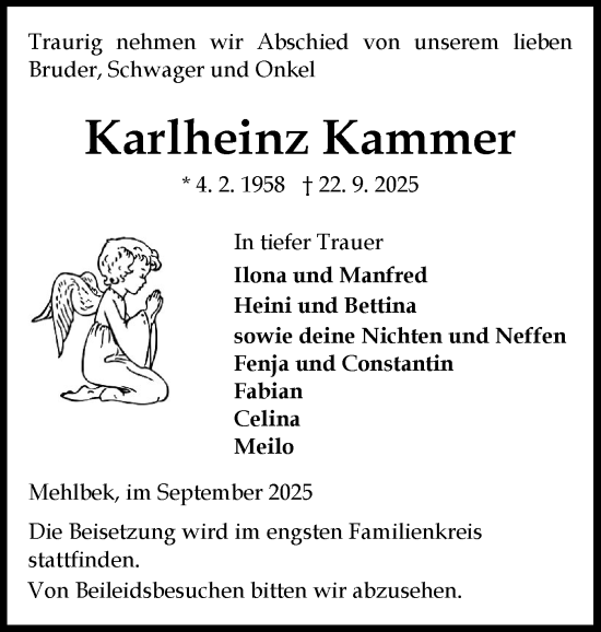 Traueranzeige von Karlheinz Kammer von Norddeutsche Rundschau, Wilstersche Zeitung, Glückstädter Fortuna