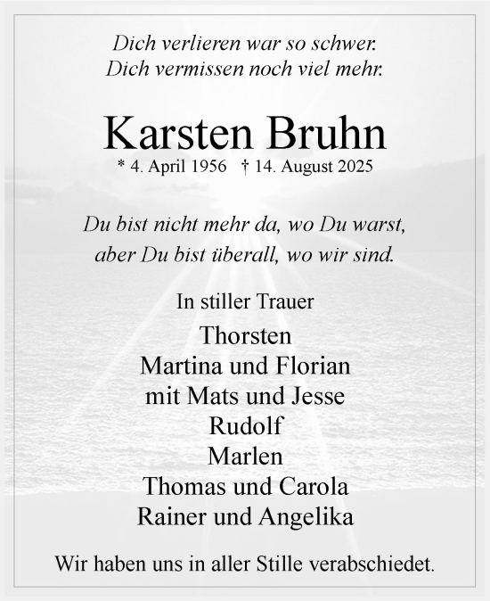 Traueranzeige von Karsten Bruhn von Uetersener Nachrichten, Der tip am Wochenende