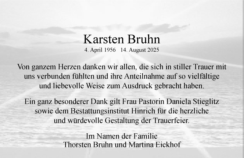  Traueranzeige für Karsten Bruhn vom 27.09.2025 aus Uetersener Nachrichten, Der tip am Wochenende