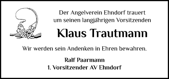 Traueranzeige von Klaus Trautmann von Holsteinischer Courier