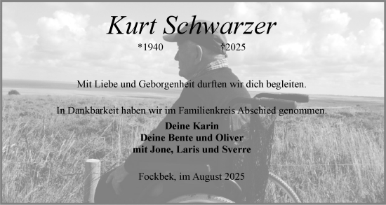 Traueranzeige von Kurt Schwarzer von Schleswig-Holsteinische Landeszeitung
