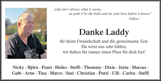 Traueranzeige von Laddy  von MARKT Ahrensburg/Bargteheide/Trittau und Stormarner Tageblatt