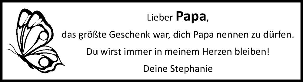  Traueranzeige für Lieber Papa  vom 06.09.2025 aus Wochenend Anzeiger