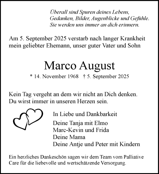 Traueranzeige von Marco August von MARKT Ratzeburg/Mölln
