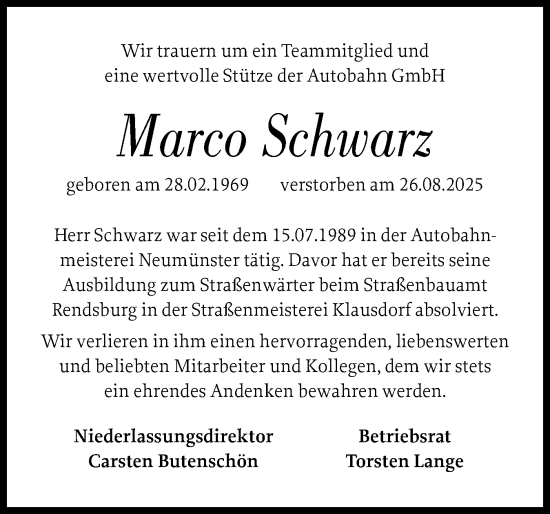 Traueranzeige von Marco Schwarz von Holsteinischer Courier