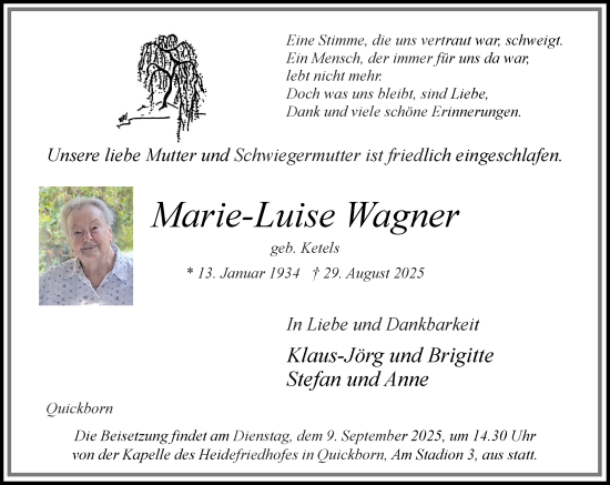 Traueranzeige von Marie-Luise Wagner von Umschau