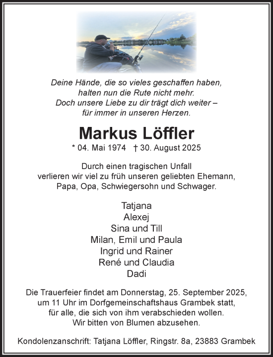 Traueranzeige von Markus Löffler von MARKT Ratzeburg/Mölln
