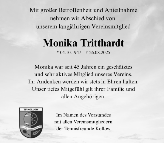 Traueranzeige von Monika Tritthardt von Wochenend Anzeiger