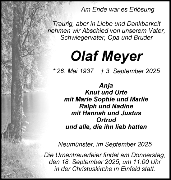 Traueranzeige von Olaf Meyer von Holsteinischer Courier