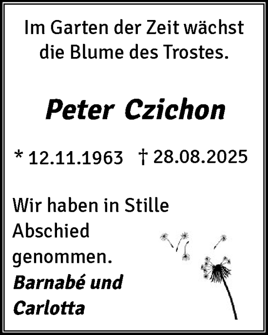 Traueranzeige von Peter Czichon von Elmshorner Nachrichten, Barmstedter Zeitung