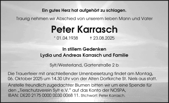 Traueranzeige von Peter Karrasch von Sylter Rundschau